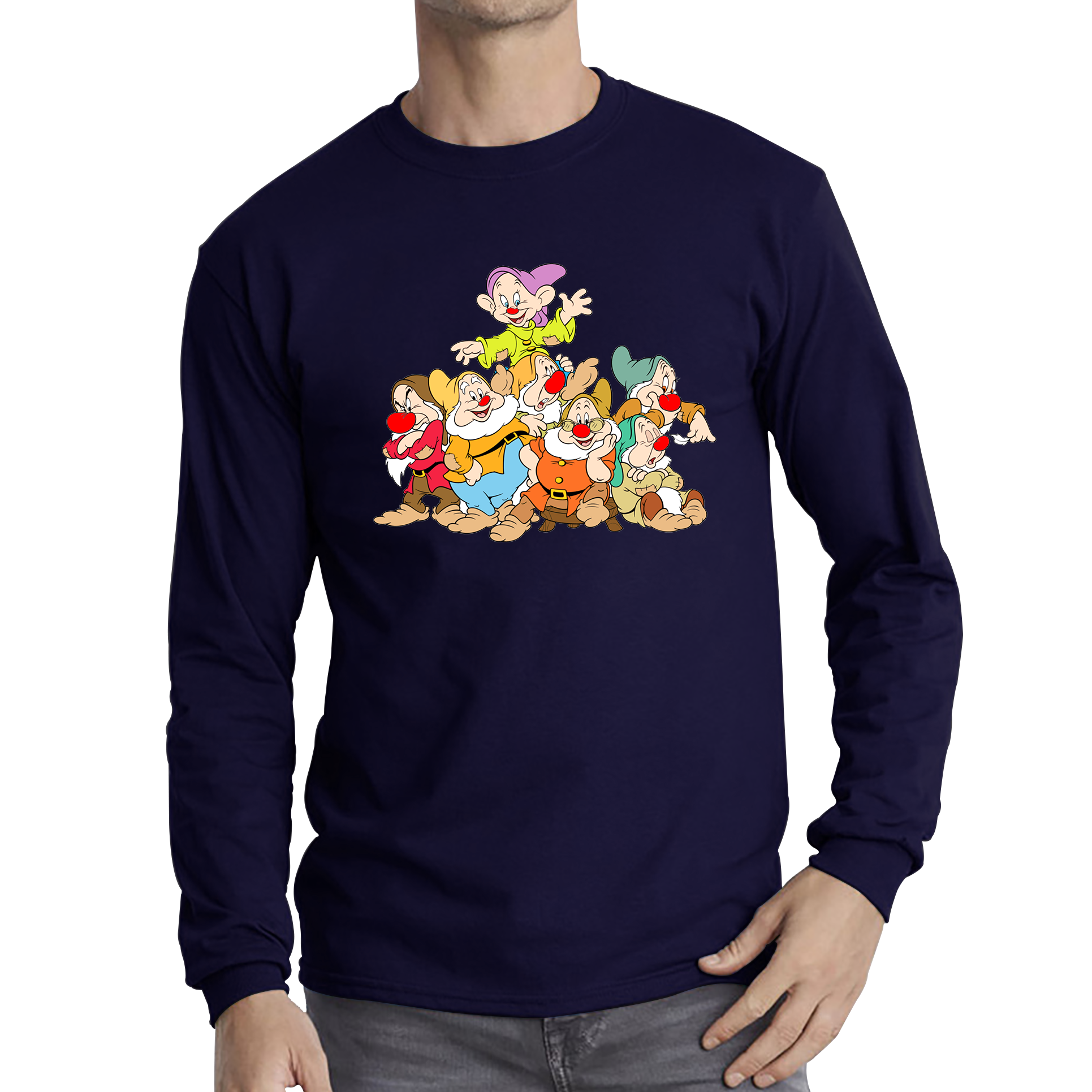 Disney Snow White and Seven Dwarfs Red Nose Day Adult Long Sleeve T Shirt. 50% Goes To Charity