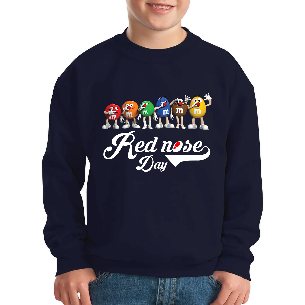 M and M's Red Nose Day Kids Sweatshirt. 50% Goes To Charity