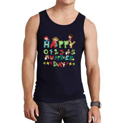 Happy Numbers Day Colourful Cartoon Numbers Day Maths Day School Charity Day Tank Top