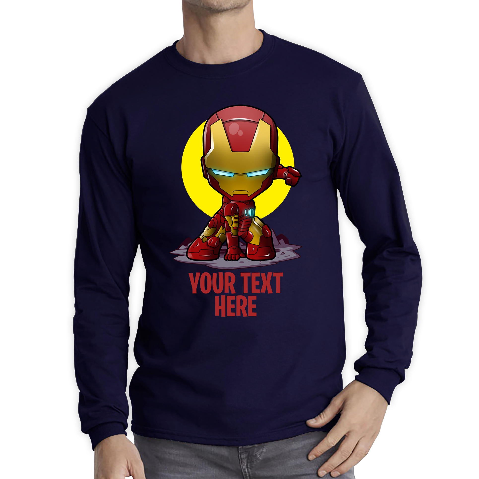 Personalised Your Text Iron Man Shirt DC Comic Superhero Birthday Gift  Long Sleeve T Shirt