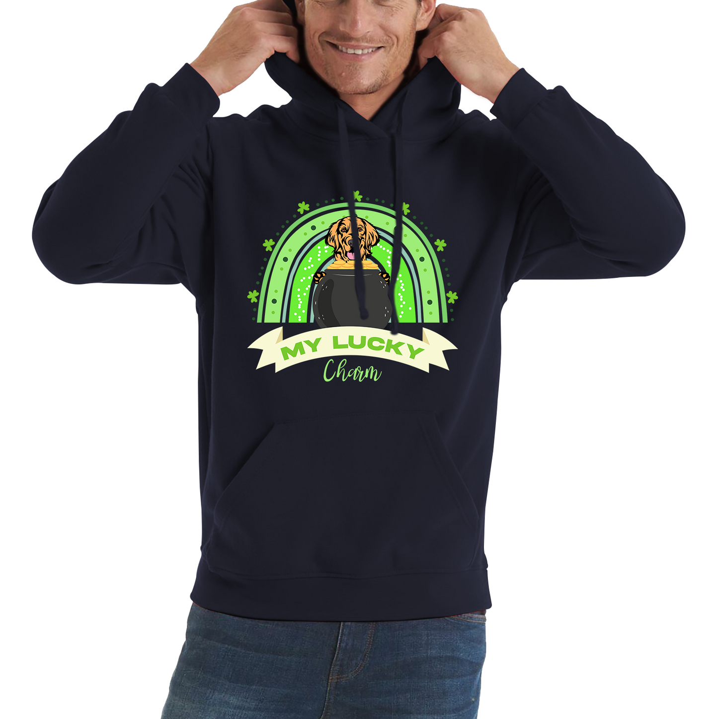Golden Retriever Dog My Lucky Charm St. Patrick's Day Puppy Animal Pet Dog Lovers St Pattys Day Irish Festive Unisex Hoodie