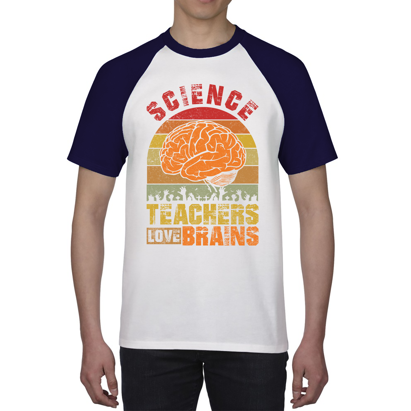 Science Teachers Loves Brains Shirt Funny Vintage Zombies Scientific Joke Spooky Gift Baseball T Shirt