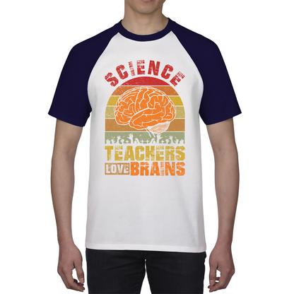 Science Teachers Loves Brains Shirt Funny Vintage Zombies Scientific Joke Spooky Gift Baseball T Shirt