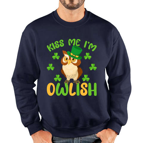 Kiss Me I'm Owlish St. Patrick's Day Irish Festival Funny Irish Owl Saint Patrick's Day Unisex Sweatshirt