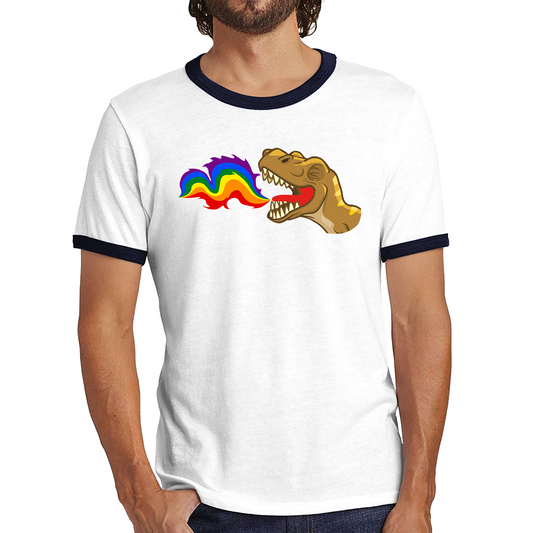LGBT T-Rex Dinosaur Pride Lgbt Dino Rainbow Fire Ringer T Shirt