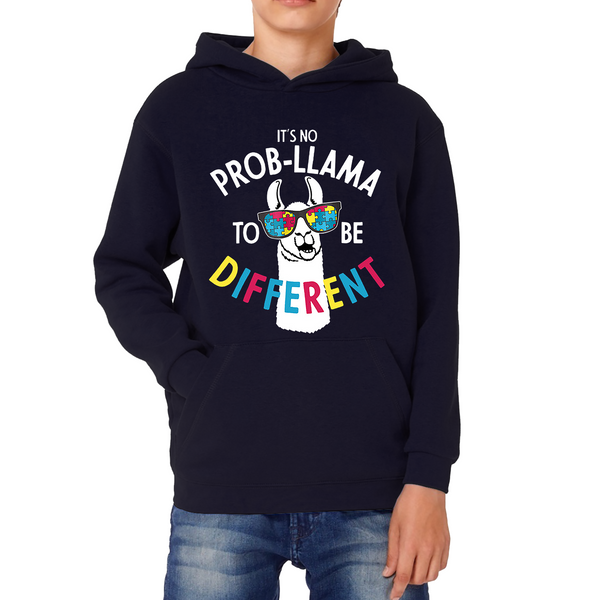 It's No Prob-llama To Be Different Autism Awareness Kids Hoodie