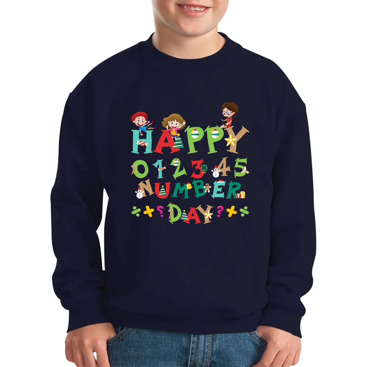 Happy Numbers Day Colourful Cartoon Numbers Day Maths Day School Charity Day Kids Jumper