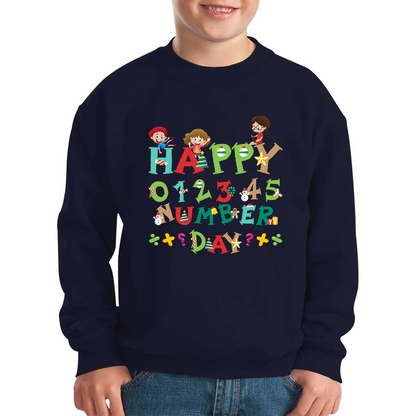 Happy Numbers Day Colourful Cartoon Numbers Day Maths Day School Charity Day Kids Jumper