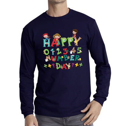 Happy Numbers Day Colourful Cartoon Numbers Day Maths Day School Charity Day Long Sleeve T Shirt