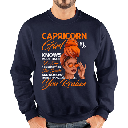 Capricorn Girl Knows More Than Think More Than Horoscope Zodiac Astrological Sign Birthday Unisex Sweatshirt
