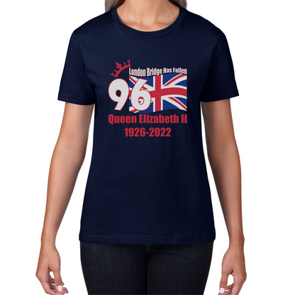 London Bridge Has Fallen 96 Years of Queen Elizabeth II Union Jack British Uk Flag Womens Tee Top