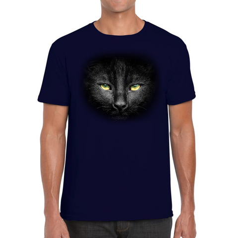 Black Cat Yellow Eyes T-shirt Big Print Full-On Front Spooky Horror Scary Black Cat Mens Tee Top