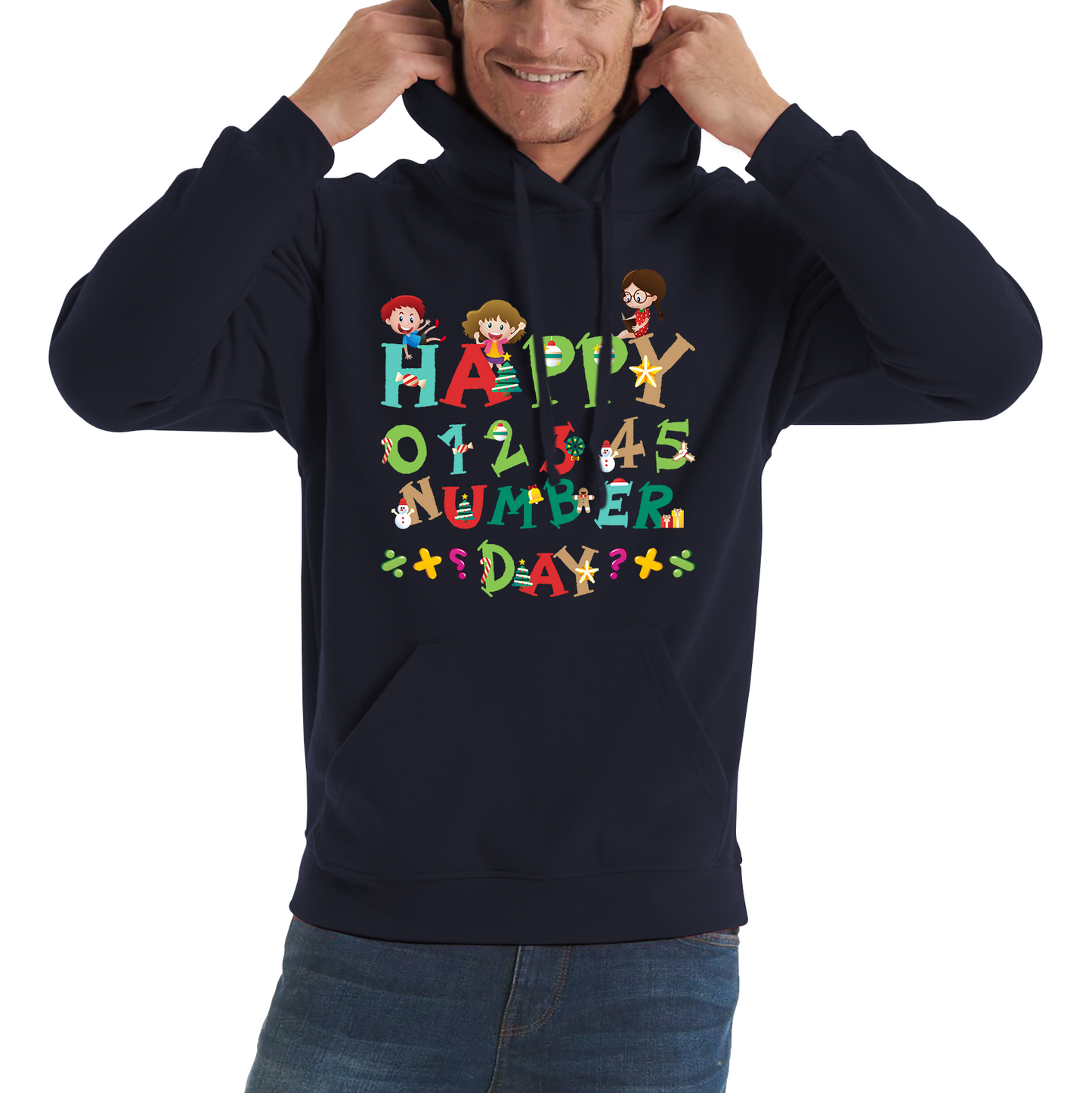 Happy Numbers Day Colourful Cartoon Numbers Day Maths Day School Charity Day Unisex Hoodie