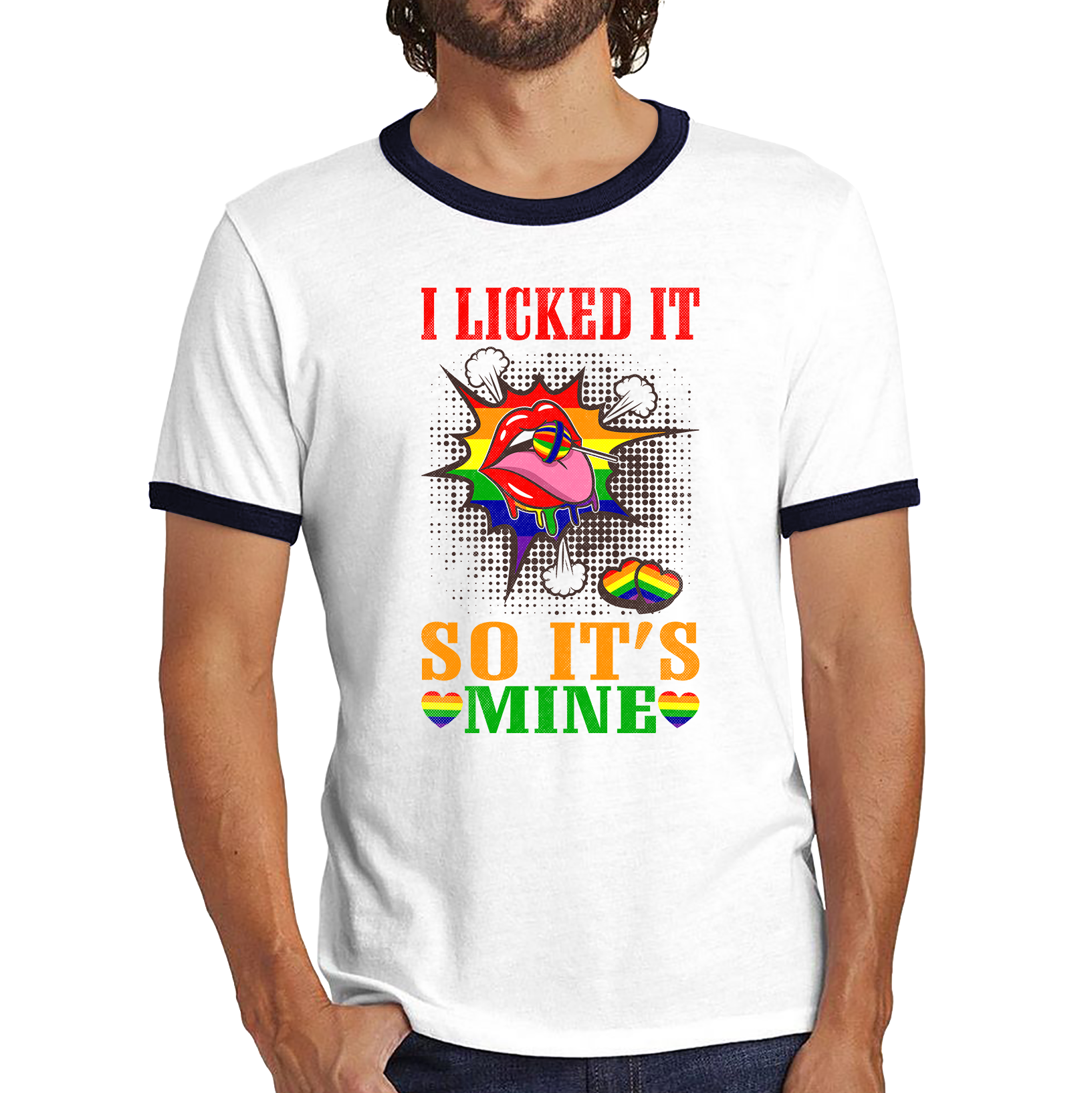 I Licked It So It's Mine LGBT Shirt Funny Lesbians Gay Pride Rainbow Colours Ringer T Shirt