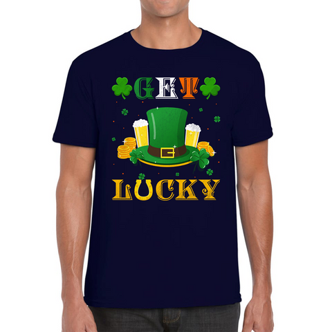Happy St Patrick's Day Leprechaun Hat Get Lucky Funny St Patricks Day Celebrations Irish Festival Mens Tee Top