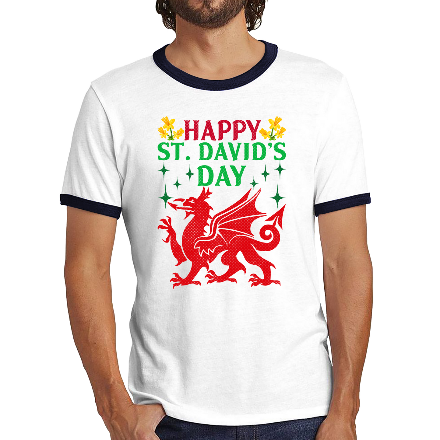 Happy St. David's Day Dragon Welsh Dragon Saint Welsh Language Wales Party Ringer T Shirt