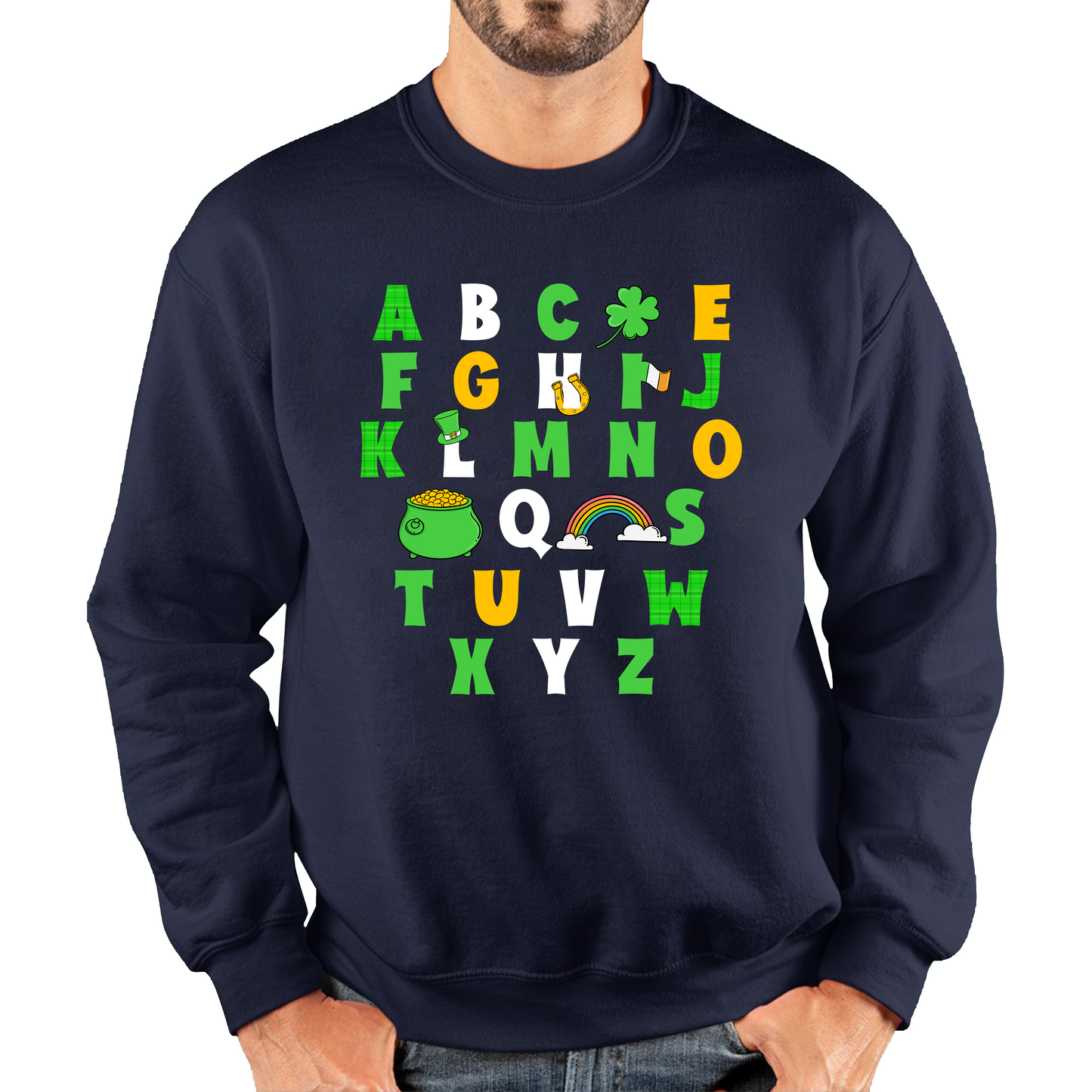 St Patrick's Day Alphabet Letters Alphabet A - Z Shamrock Alphabet St Paddy's Letters Unisex Sweatshirt