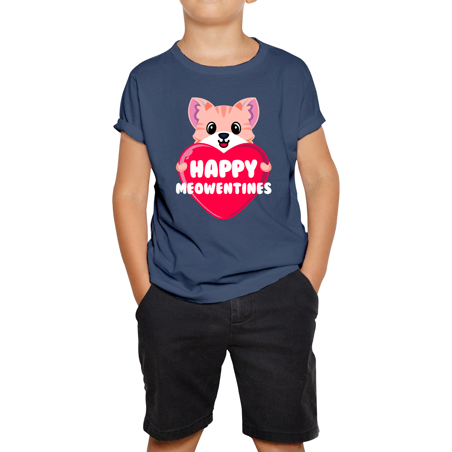 Happy Meowentines Meowy Valentine Funny Cute Cat Lover Valentine Day Kids Tee