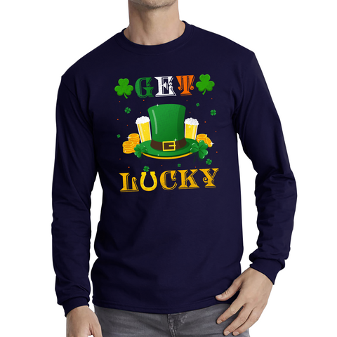 Happy St Patrick's Day Leprechaun Hat Get Lucky Funny St Patricks Day Celebrations Irish Festival Long Sleeve T Shirt