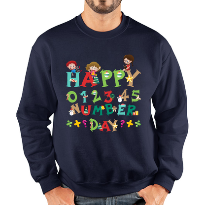 Happy Numbers Day Colourful Cartoon Numbers Day Maths Day School Charity Day Unisex Sweatshirt