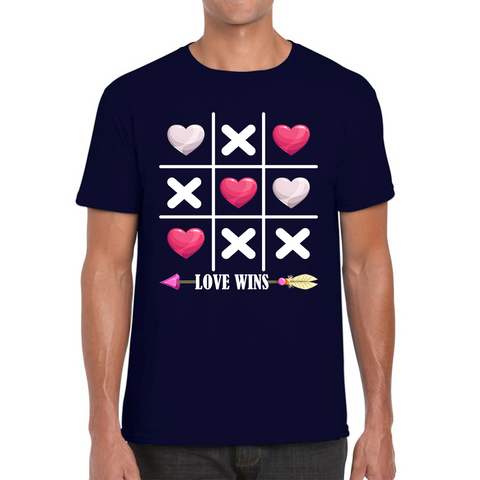 Valentine's Day Tic Tac Toe Love Wins Tic Tac Funny Game Lovers Gift Mens Tee Top