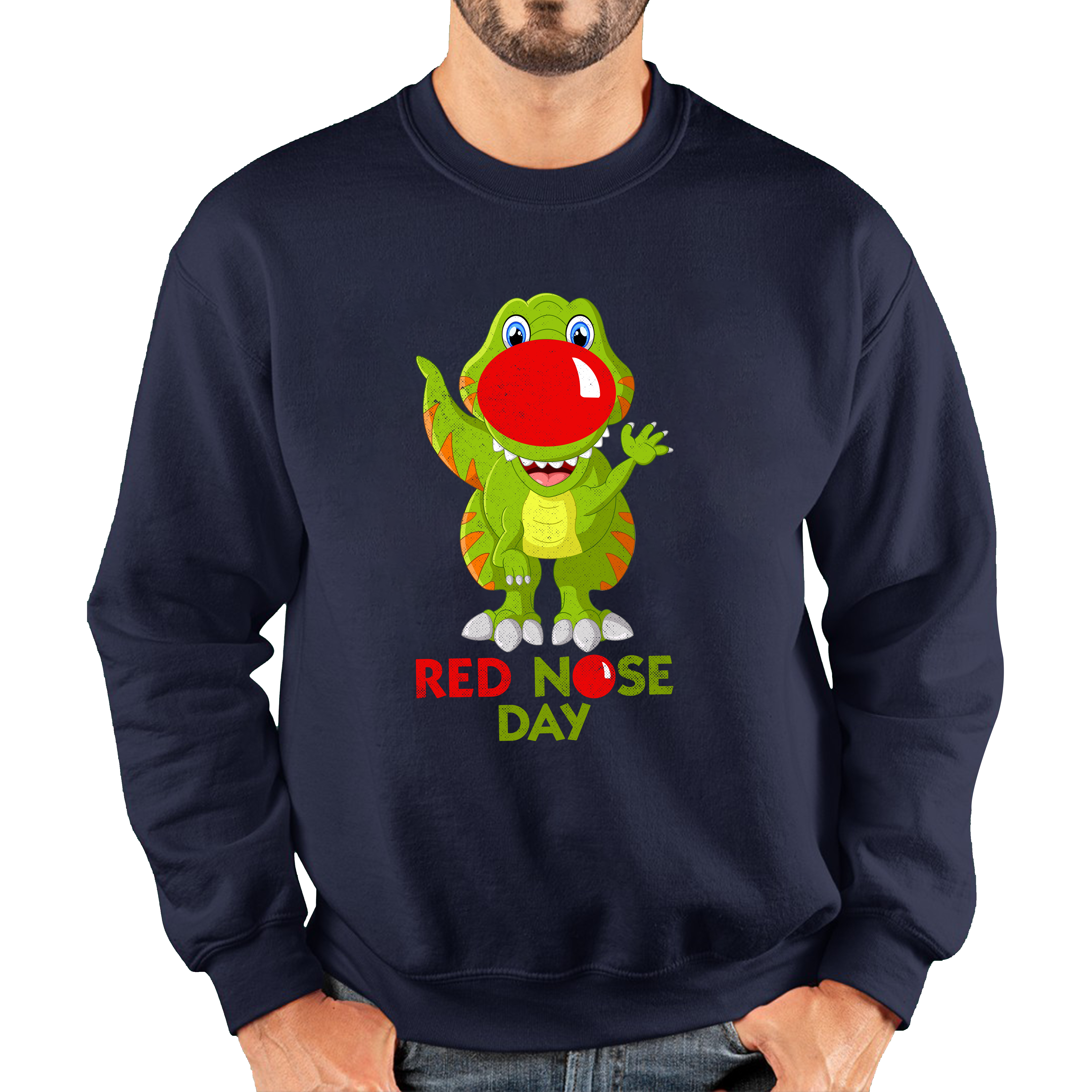 Funny Dinosaur Red Nose Day Adult Sweatshirt. 50% Goes To Charity