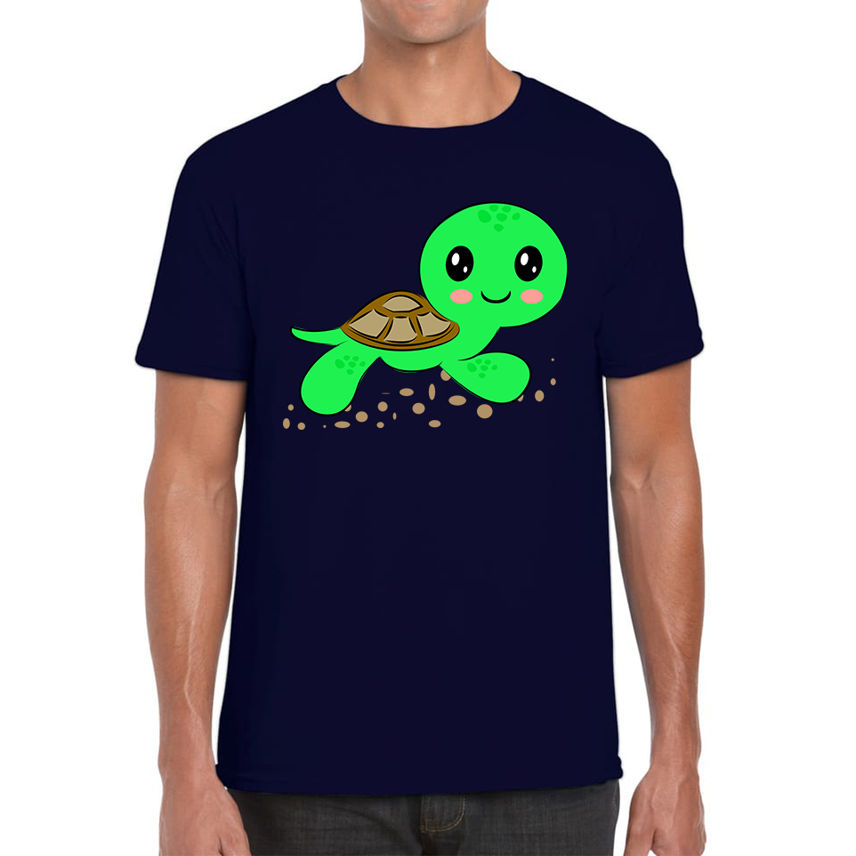 Swimming Cartoon Turtle, Funny Cute Little Sea Turtle Mens Tee Top