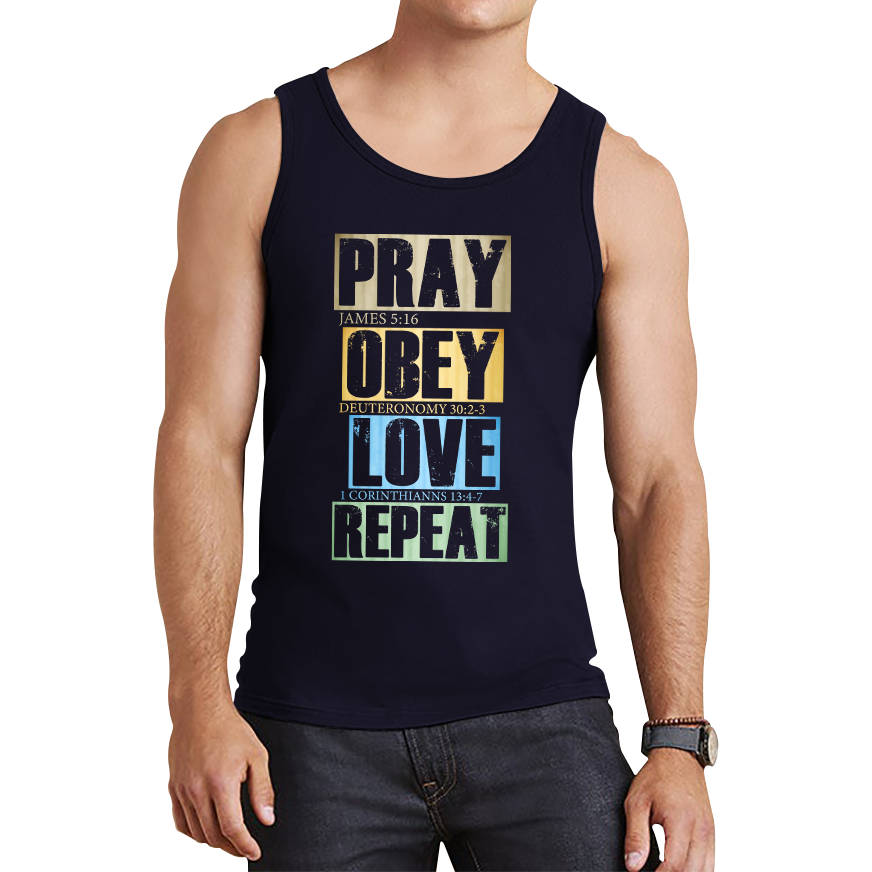 Pray Obey Love Repeat Vintage Christian Bible Christianity Tank Top