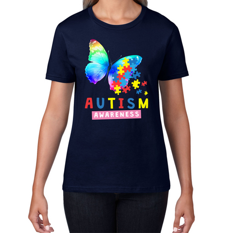 Autism Awareness With Butterfly Ladies T Shirt