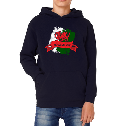 St. David's Day Dragon Flag Welsh Dragon Flag Of Wales Sant Dewi Saint Welsh Kids Hoodie