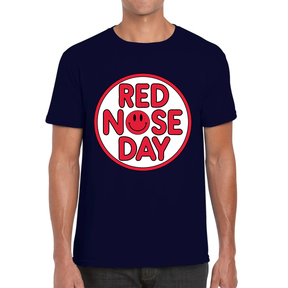 Smiley Face Red Nose Day Adult T Shirt. 50% Goes To Charity