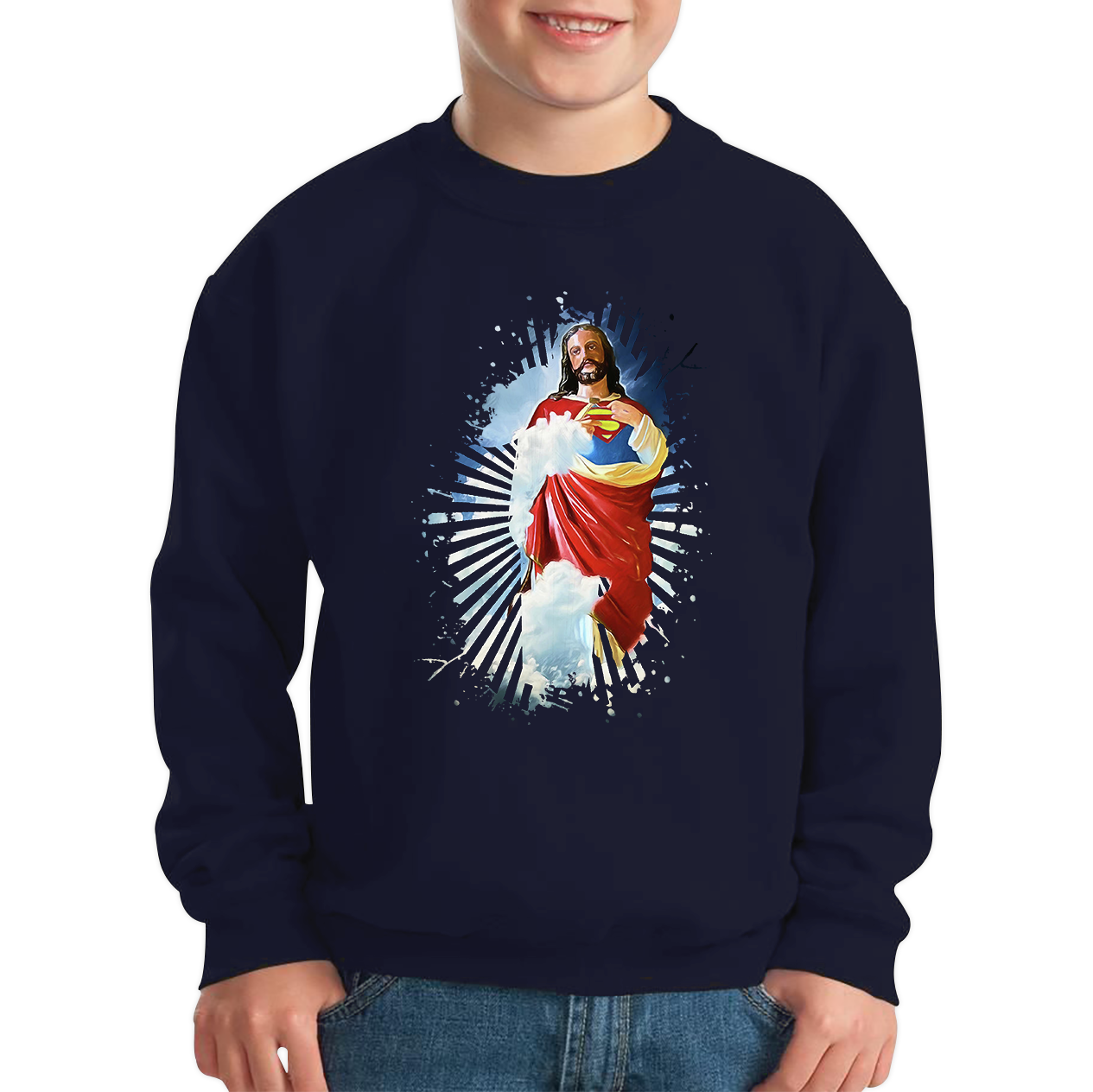 Jesus Christ Superman Jumper Superman Inspired Spoof Avengers Superhero Christian Gift Kids Sweatshirt
