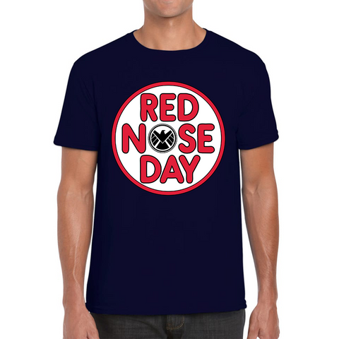 Marvel Shield Red Nose Day Adult T Shirt. 50% Goes To Charity