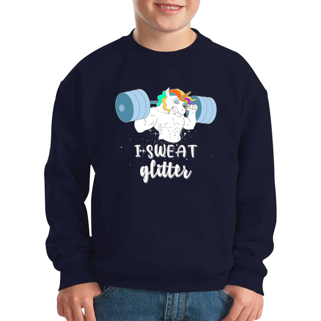 I Sweat Glitter Weightlifting Unicorn Gym Sweatshirt