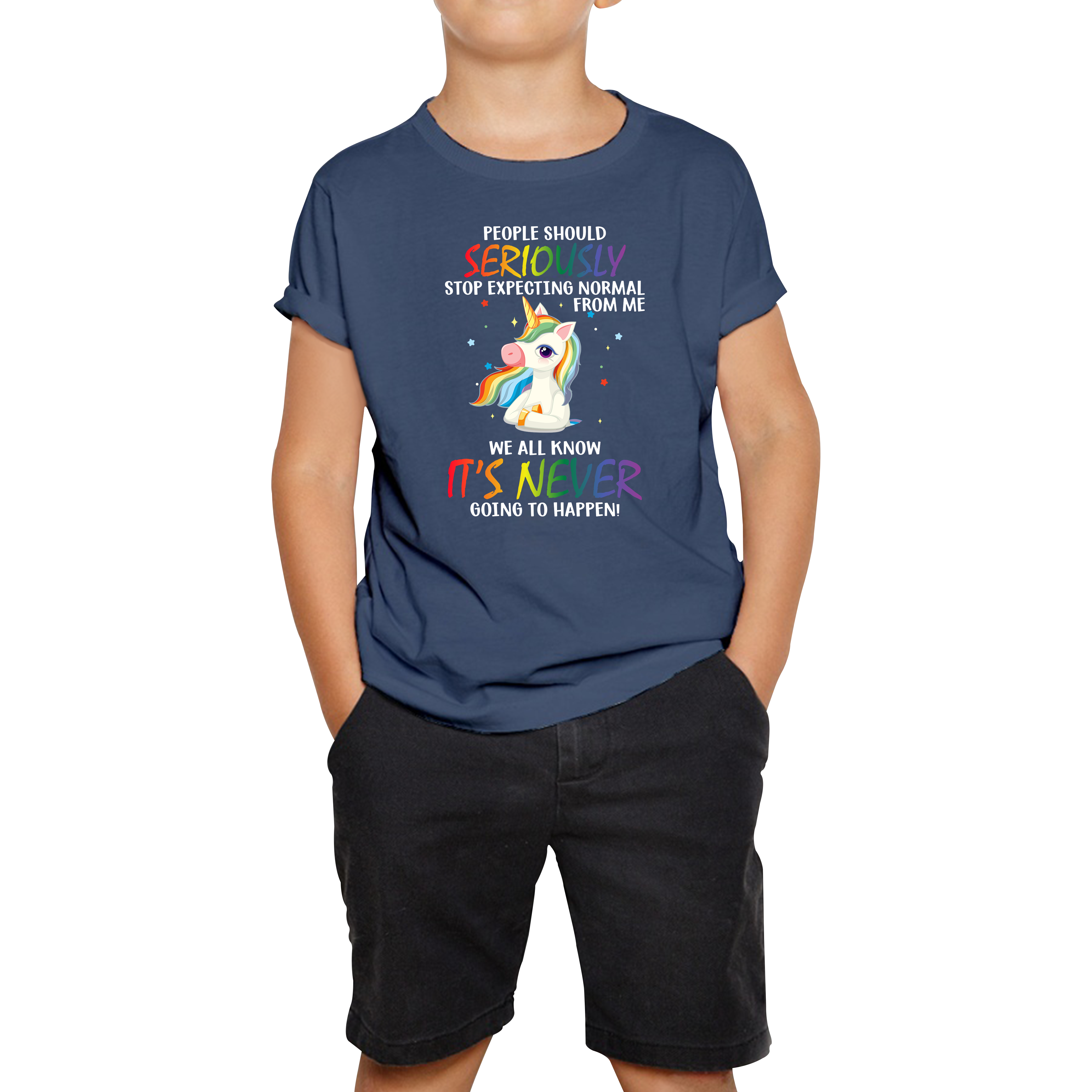 People Should Seriously Stop Expecting Normal From Me Unicorn Horse T-shirt Funny Sarcastic Joke Kids Tee