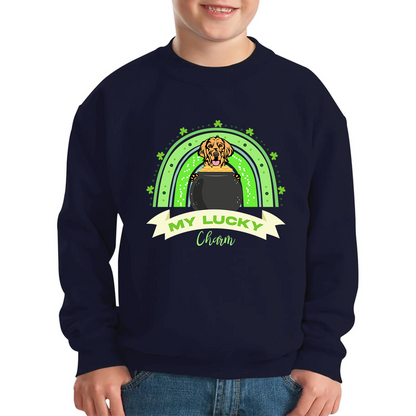Golden Retriever Dog My Lucky Charm St. Patrick's Day Puppy Animal Pet Dog Lovers St Pattys Day Irish Festive Kids Jumper