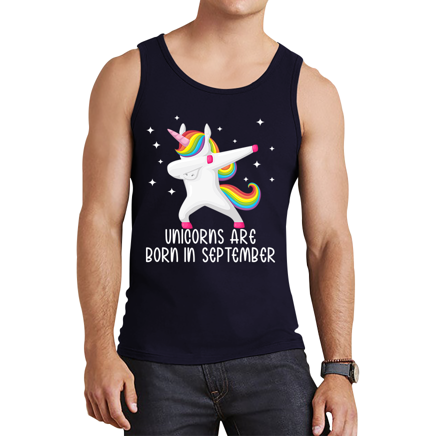 Unicorns Are Born In September Dabbing Unicorn Funny Birthday Month Novelty Slogan Tank Top