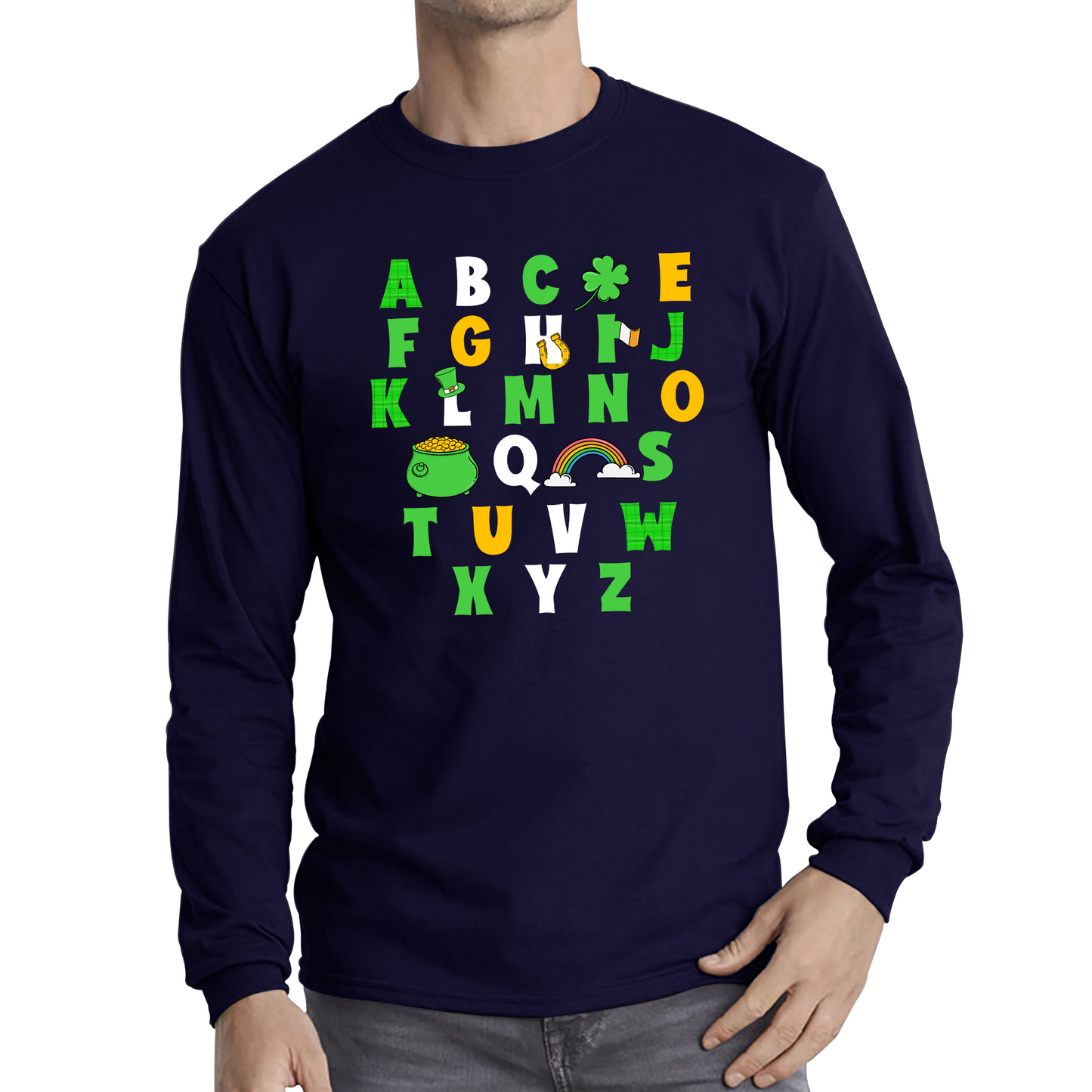 St Patrick's Day Alphabet Letters Alphabet A - Z Shamrock Alphabet St Paddy's Letters Long Sleeve T Shirt