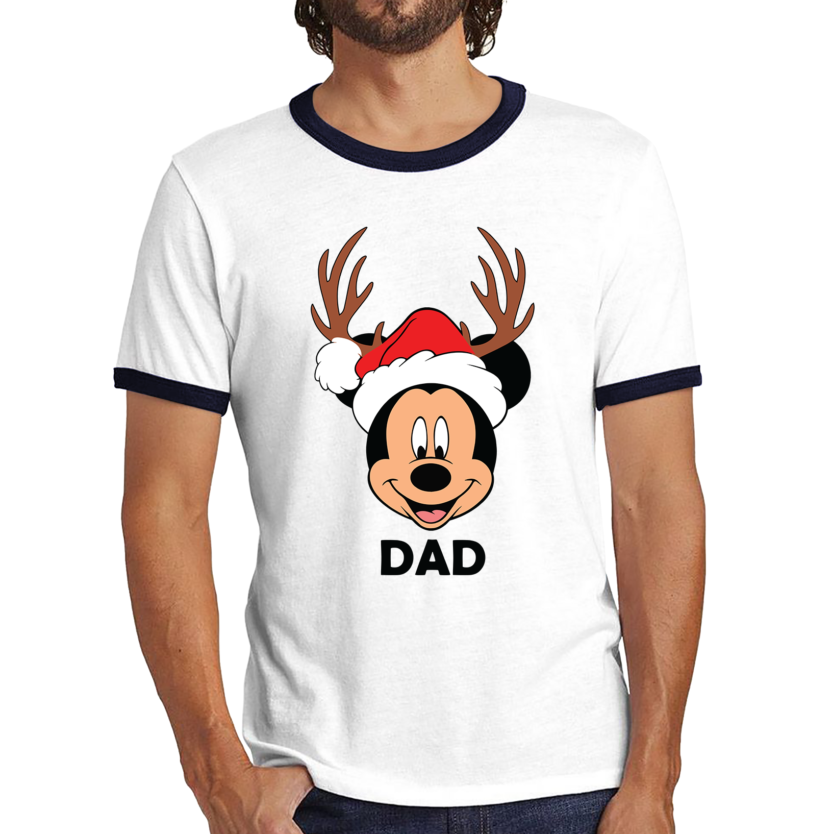 Mickey Mouse Dad Satna Hat Reindeer Father's Day Shirt Xmas Funny Father's Day Gift Ringer T Shirt