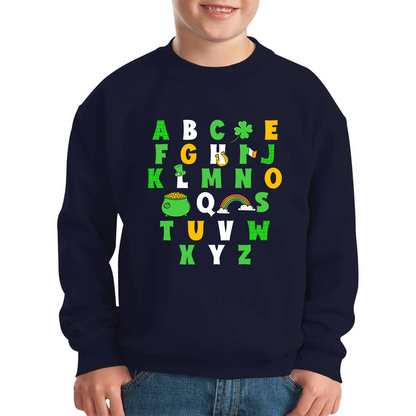St Patrick's Day Alphabet Letters Alphabet A - Z Shamrock Alphabet St Paddy's Letters Kids Jumper