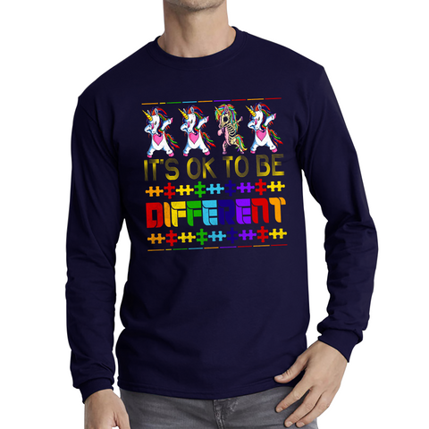 It's Ok To Be Different Autism Awareness Dabbing Unicorn Autism Adult Long Sleeve T Shirt