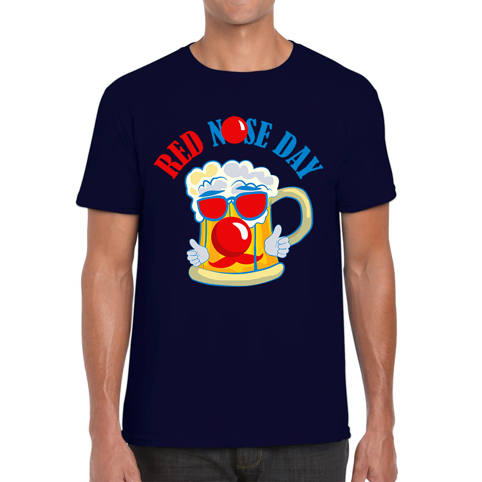 Beer Red Nose Day Funny Adult T Shirt. 50% Goes To Charity