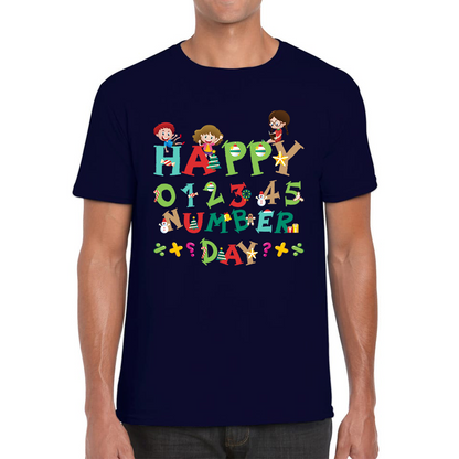 Happy Numbers Day Colourful Cartoon Numbers Day Maths Day School Charity Day Mens Tee Top