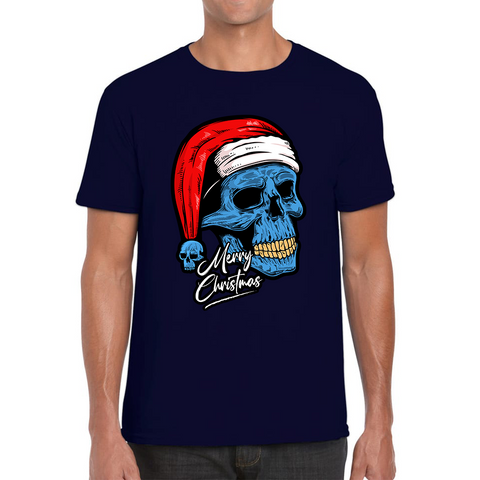 Santa Skull Merry Christmas Skeleton Skull Scary Santa Claus Xmas Holiday Mens Tee Top