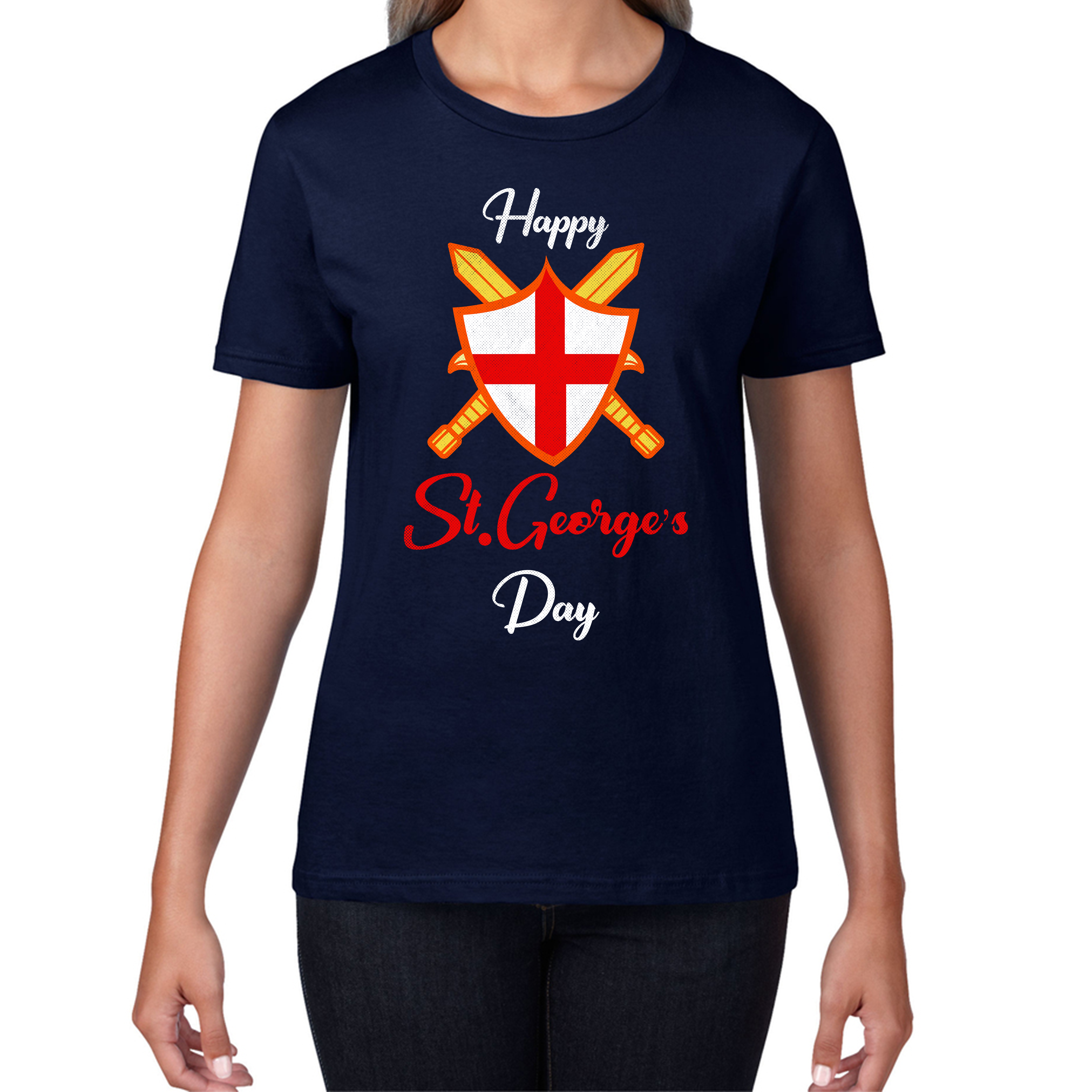 Happy St. George's Knight Sheild And Sword Saint George's Day Ladies T Shirt
