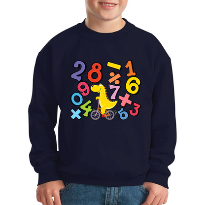 Number Day T-Rex Cycling Maths Day Dinosaur Bike Riding Counting Kids Jumper