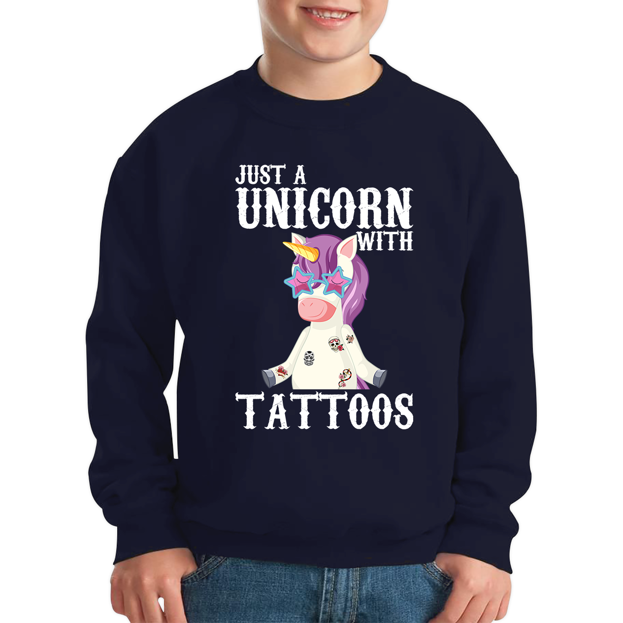 Just A Unicorn With Tattoos Rainbow Horse & Pony Lover Magic Believer Kids Jumper