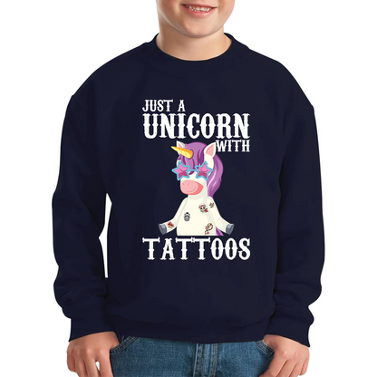 Just A Unicorn With Tattoos Rainbow Horse & Pony Lover Magic Believer Kids Jumper