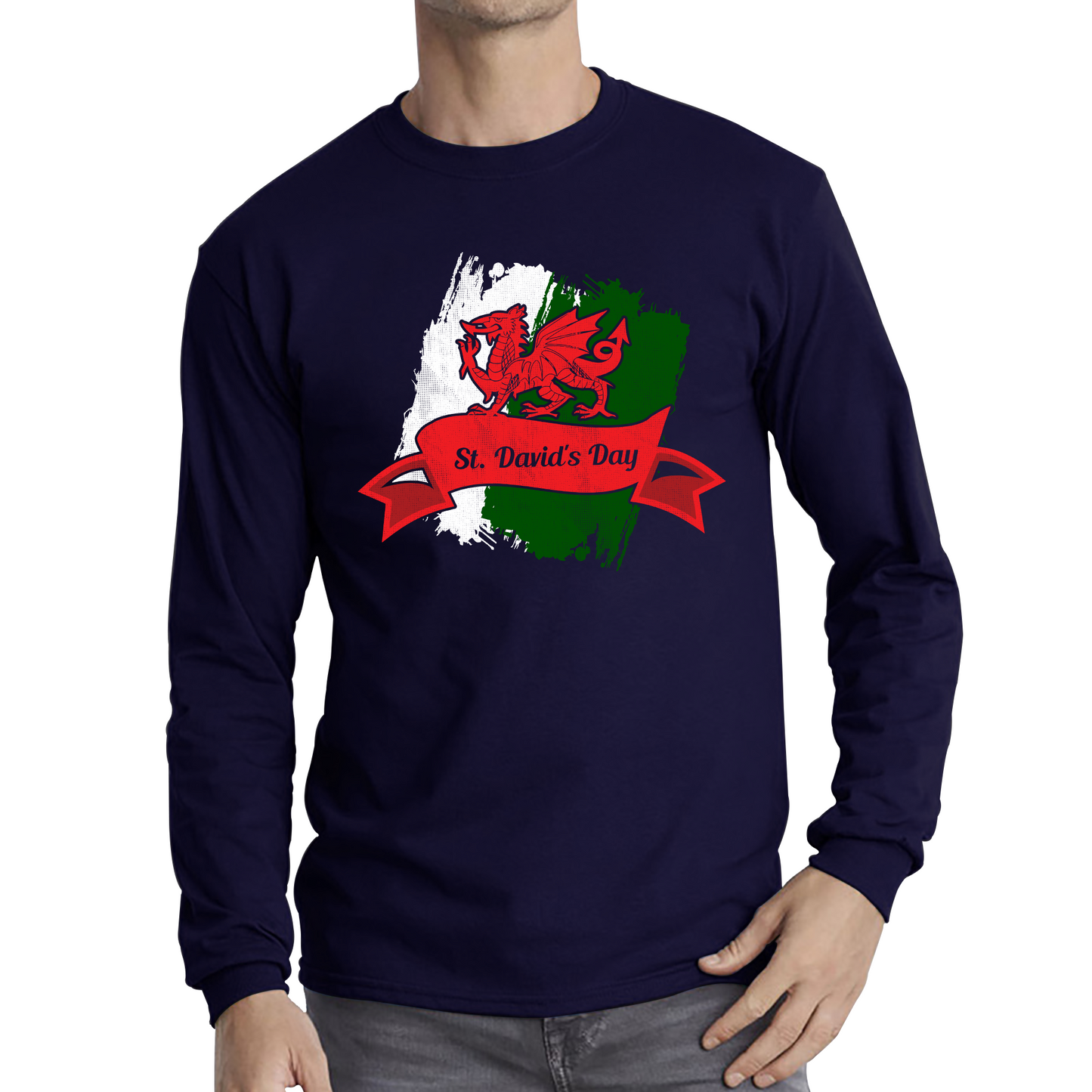 St. David's Day Dragon Flag Welsh Dragon Flag Of Wales Sant Dewi Saint Welsh Long Sleeve T Shirt