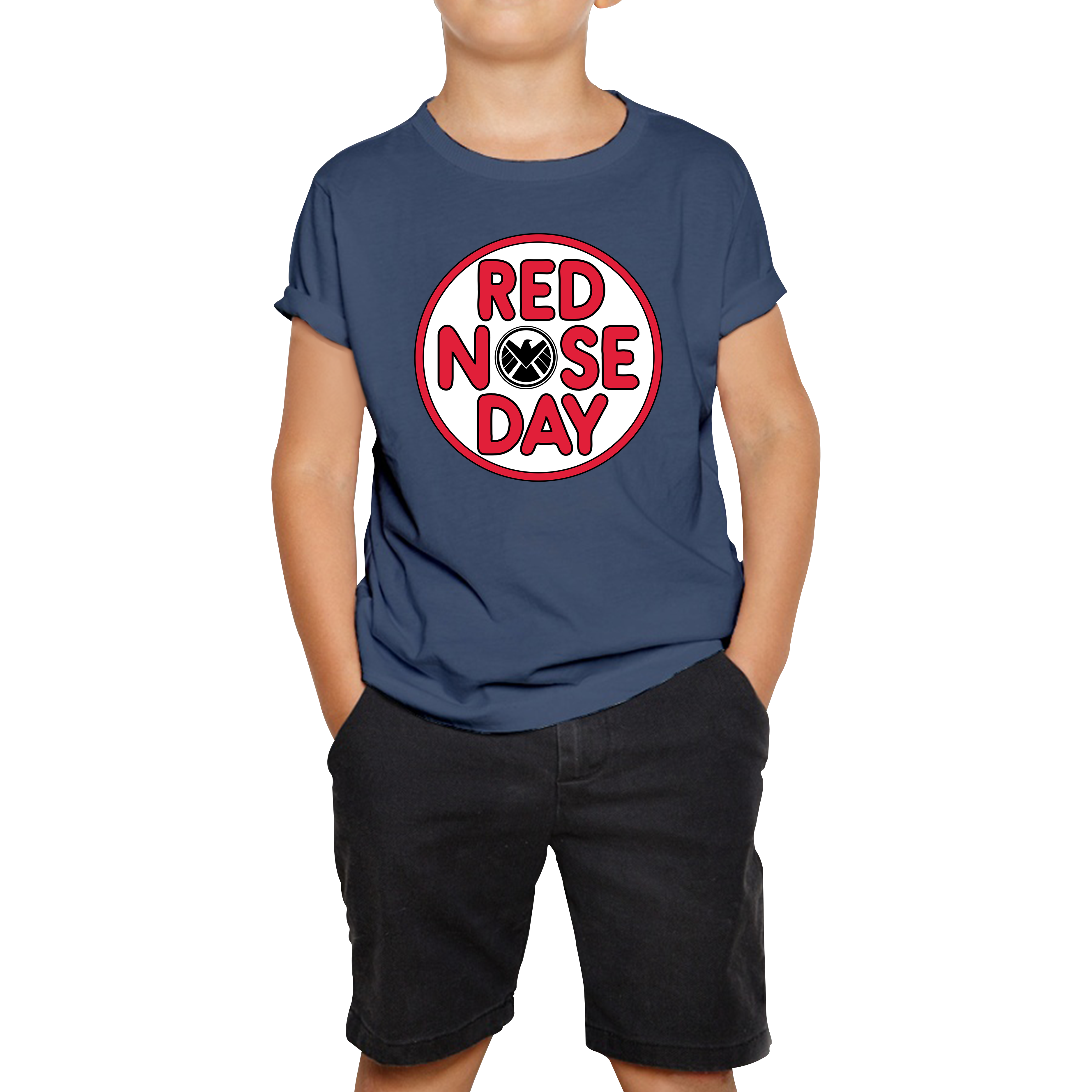 Marvel Shield Red Nose Day Kids T Shirt. 50% Goes To Charity